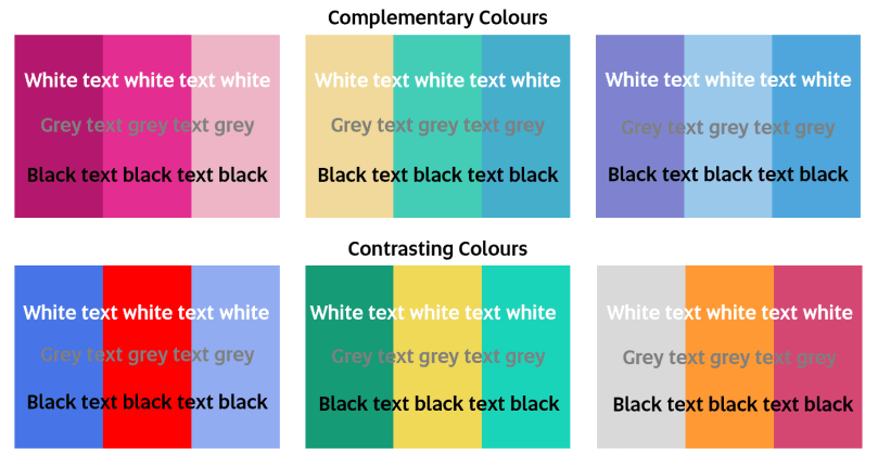 Examples of colour combinations